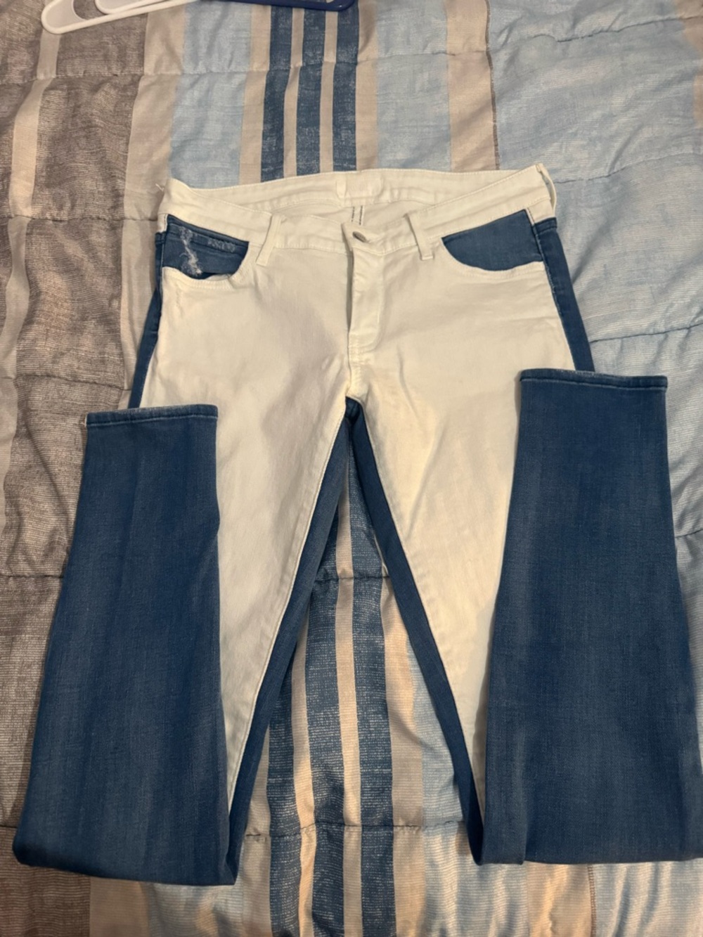 Koral Two-Tone White and Blue Bootcut Jeans for Men